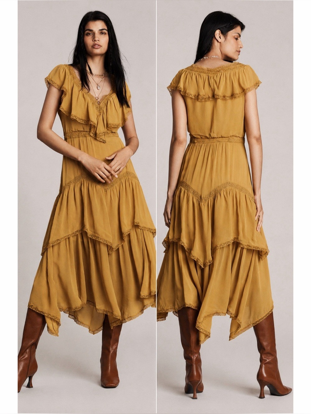 Anthropologie V-Neck Ruffle Midi Dress